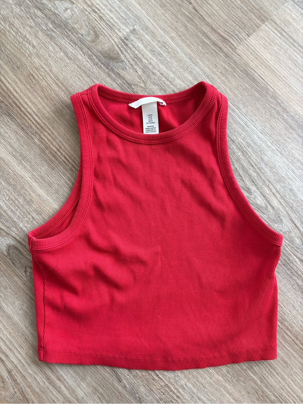 H&M Bright Red Ribbed High-Neck Crop Top